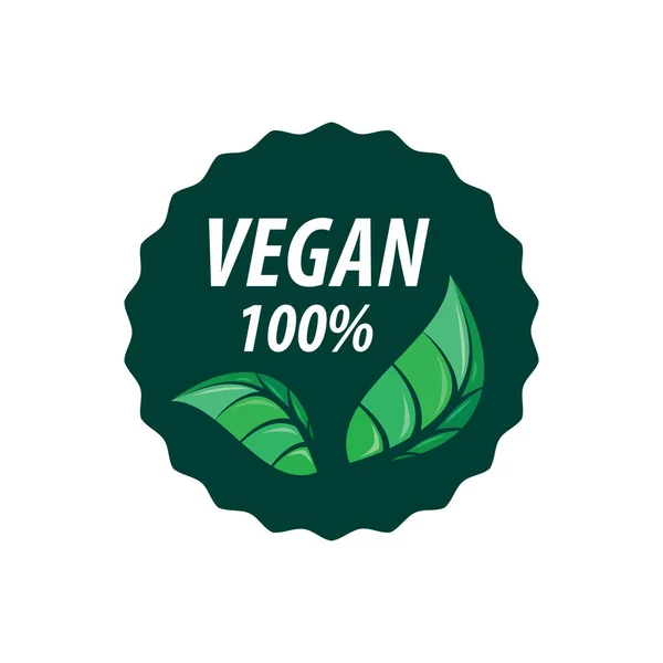 Veganes Logo mit einem einzigen frischen grünen Blatt über Kleinbuchstaben Text - vegan - auf weißem Hintergrund, einfach stilvoll - Vektorillustration — Stockvektor