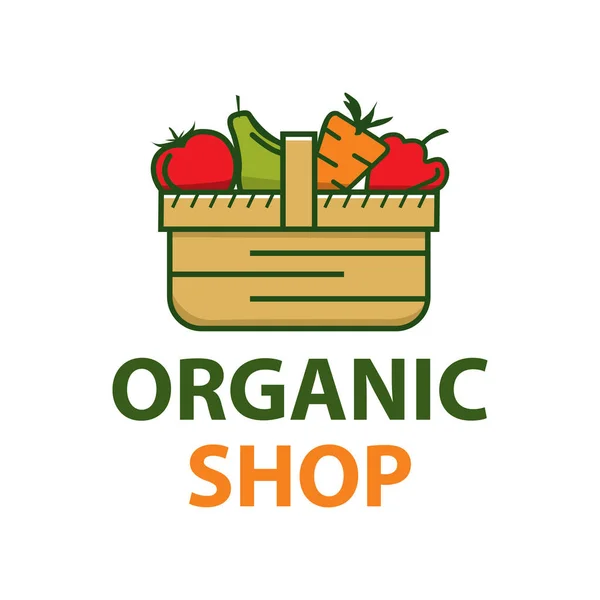 Plantilla de diseño de logotipo vectorial con iconos de frutas y verduras en estilo lineal de moda: emblema abstracto para tienda orgánica, tienda de alimentos saludables o cafetería vegetariana — Vector de stock