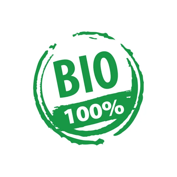 Biokort, affisch, logotyp, skriven på akvarell grön bakgrund illustration — Stock vektor