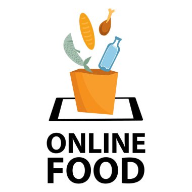 Logo tasarlamak vektör alışveriş, alışveriş çantası üzerinde hızlı sembolü ve el başparmak. Online mağaza için soyut kavram.