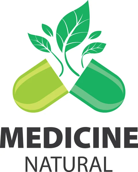 Logo de la píldora médica, salud, natural, médico, cura, cuidado — Vector de stock