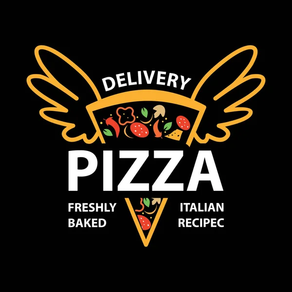 Pizzeria Vector Emblem on blackboard. Pizza logo template. Vector emblem for cafe, restaurant or food delivery service. — Stock Vector