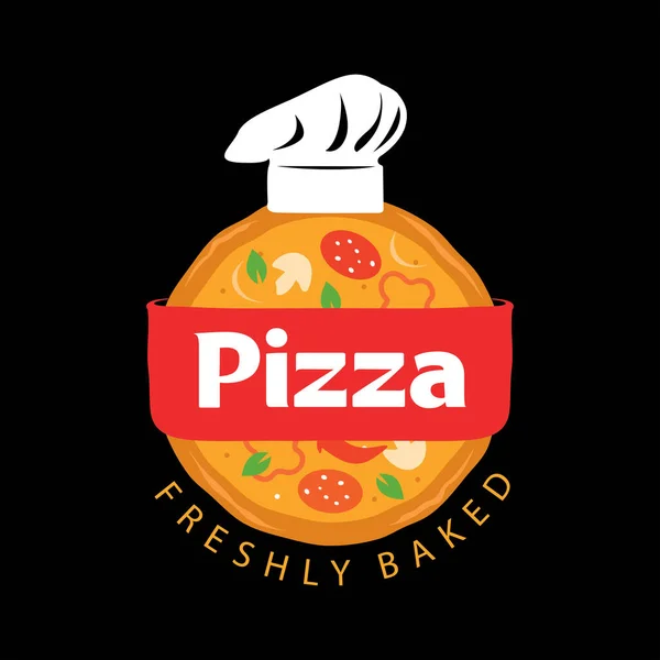 Pizzeria Vector Emblem on blackboard. Pizza logo template. Vector emblem for cafe, restaurant or food delivery service. — Stock Vector