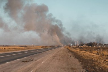 Yol boyunca yanan bozkır.