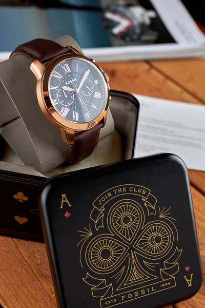 Saint Petersburg Rússia Fevereiro 2020 Relógio Pulso Fossil Grant Chronograph — Fotografia de Stock