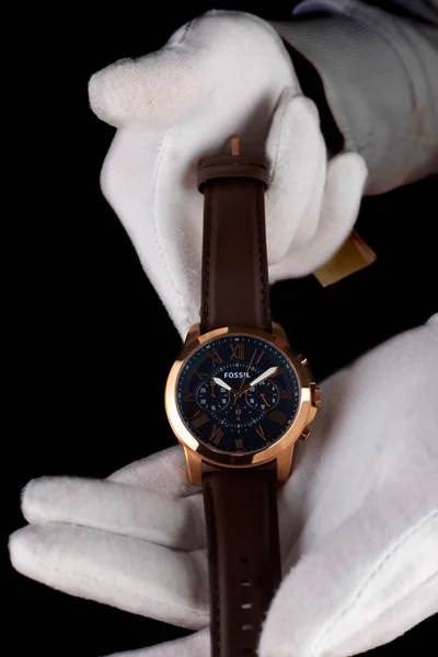 Sankt Petersburg Russland Februar 2020 Fossil Grant Chronograph Armbanduhr Mit — Stockfoto