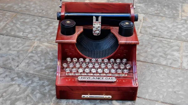 Wooden Typewriter Old Style Red Color — Stock Photo, Image