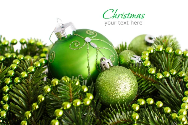 Green Christmas ornaments border — Stock Photo, Image