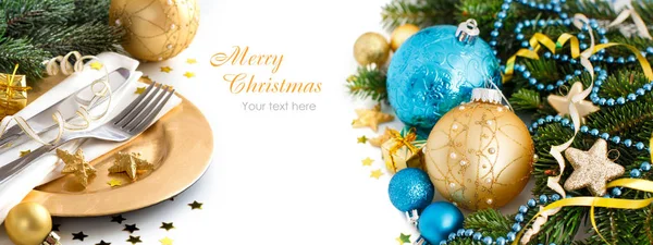 Turquoise en gouden Kerst ornamenten — Stockfoto