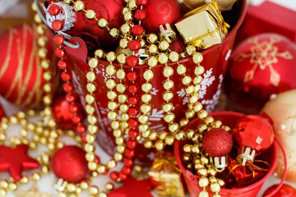 Red and golden festive christmas decorations — Stock Photo, Image