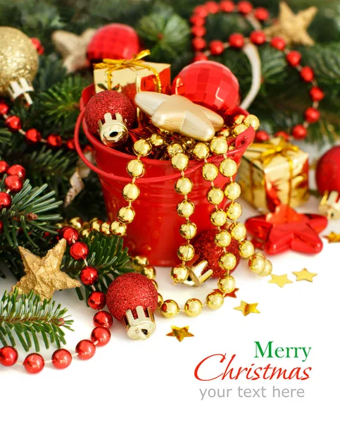 Red and golden festive christmas decorations — Stock Photo, Image