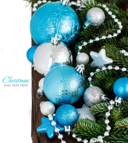 Turquoise and silver Christmas ornaments border