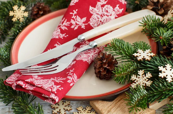 Rustic festive table setting — Stock Photo, Image