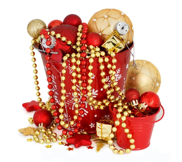 Red and golden festive christmas decorations — Stock Photo, Image