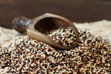 Pişmemiş yığını quinoa tahıl karışık.