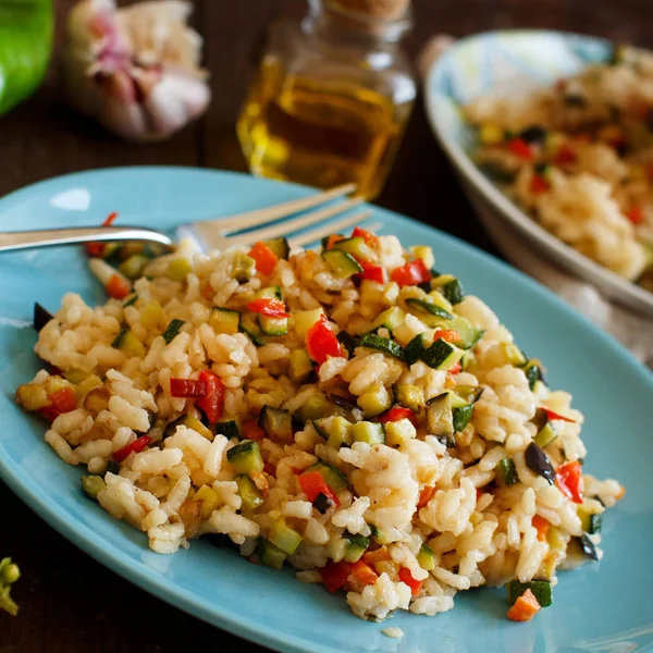 Risotto with vegetables top view — Stock Photo, Image