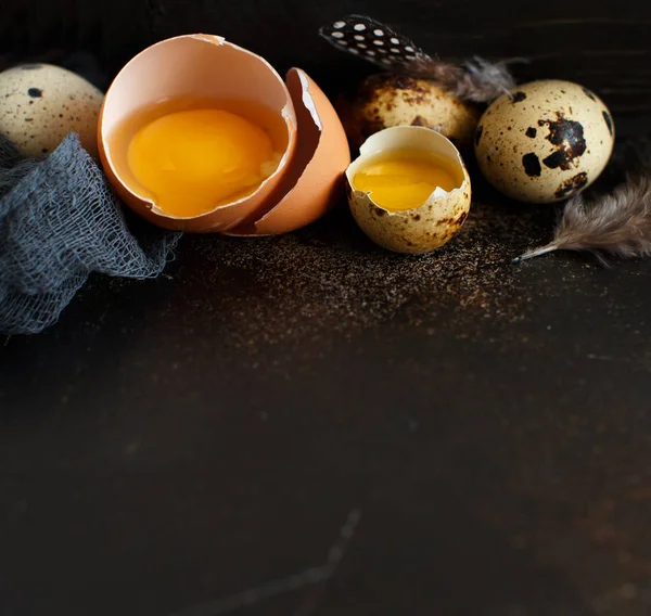 Pollo y huevos de codorniz — Foto de Stock