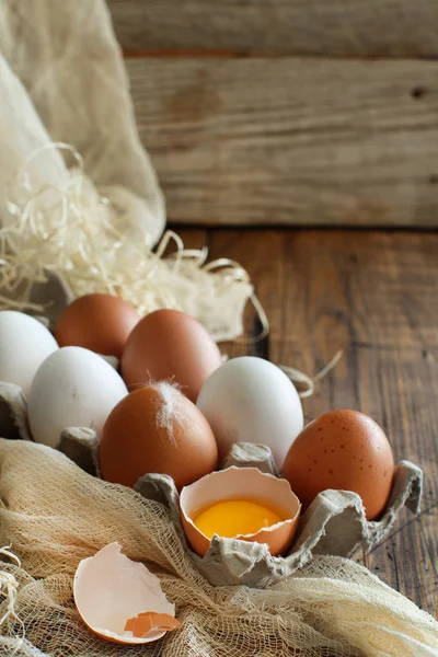 Chicken eggs in a box — Stock Photo, Image