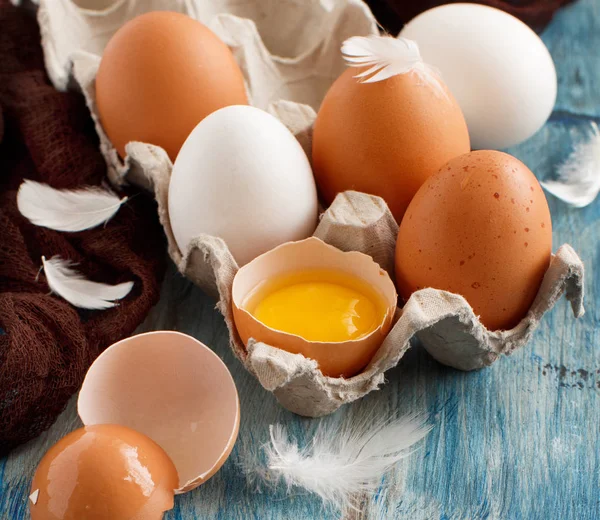 Chicken eggs in a box — Stock Photo, Image