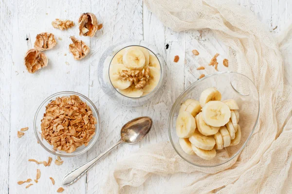 Pudim de chia parfait com banana — Fotografia de Stock