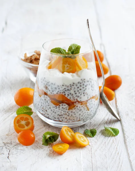 Chia pudding parfait with kumquat — Stock Photo, Image