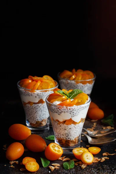 Chia pudding parfait with kumquat — Stock Photo, Image