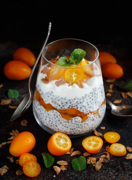 Chia pudding parfait with kumquat — Stock Photo, Image