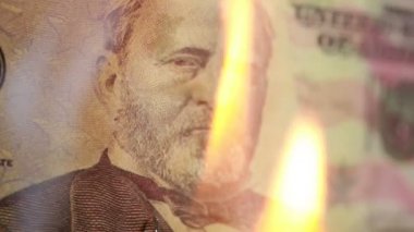 dolarlık banknot yanıyor. Yangın ve para. 50