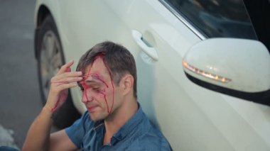 adam bir araba kazası geçirdi. Kafasını çarptı. yol kazaları yaralı yaya