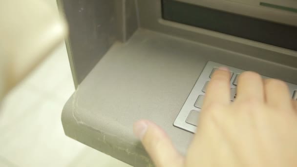 Man hand touching ATM machine. gaining password. — Stock Video