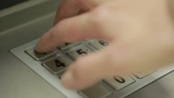 Man hand touching ATM machine. gaining password. — Stock Video