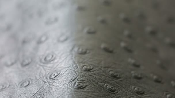 Una macro toma de gris oscuro perforado textura de fondo de cuero artificial — Vídeos de Stock