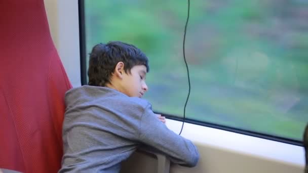 Dospívající chlapec na cestách ve vlaku — Stock video