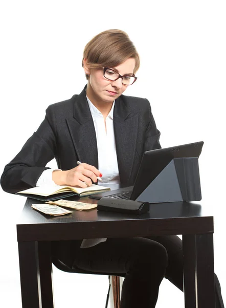 Girl plans to budget. Dollar said — Stock Photo, Image