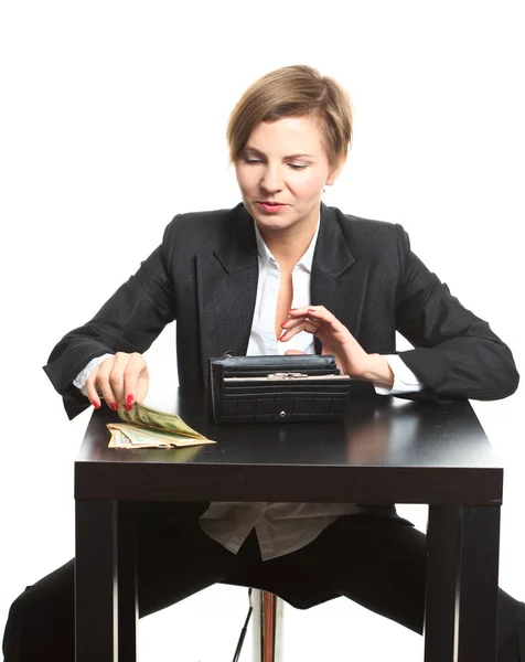 Woman taking money from purse — Stock Photo, Image