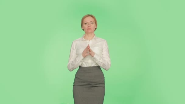 Body language. gestures of arms and hands. spire hand position. woman, hromakey — Stock Video