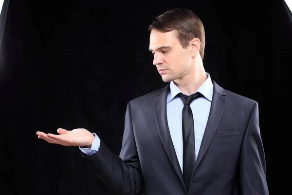 Executive man touching an imaginary screen — Stock Photo, Image