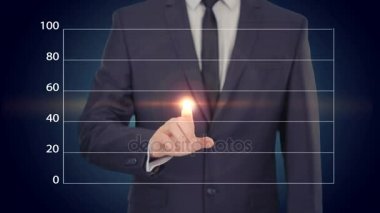 İşadamı dokunmatik ekranda bir düğmeye basmadan. grafik iş kavramı