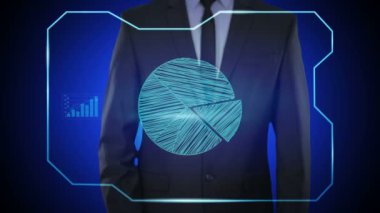 İşadamı dokunmatik ekranda bir düğmeye basmadan. grafik iş kavramı