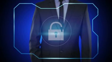 sanal ekranlarda mekanizması düğmesine basarak işadamı.