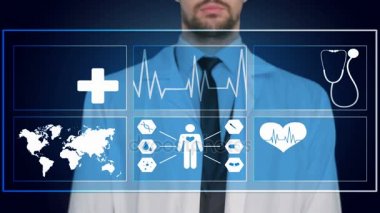 Doktor çalışma üzerinde sanal bir perde. tıbbi teknoloji kavramı. Nabız