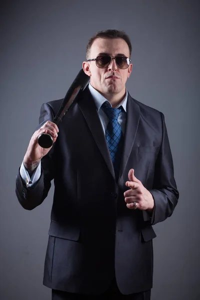 Male gangster with baseball bat — Stock Photo, Image