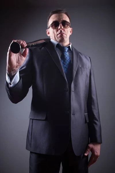 Male gangster with baseball bat — Stock Photo, Image