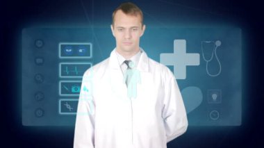 Doktor çalışma üzerinde sanal bir perde. tıbbi teknoloji kavramı. Nabız