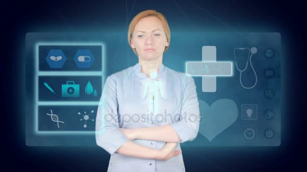 Dottore che lavora su uno schermo virtuale. concetto di tecnologia medica. polso — Video Stock