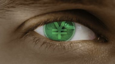 Bilgisayar metin yerleştirilmiştir gözle close-up. CENTR zoom. JPY, Yen, Japonya