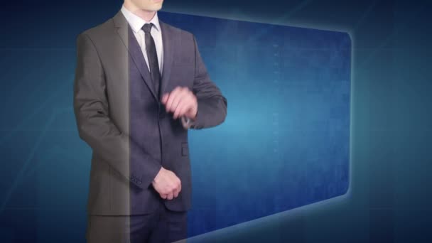 Businessman fa un'analisi finanziaria su touch screen grafici di trading finanziario — Video Stock