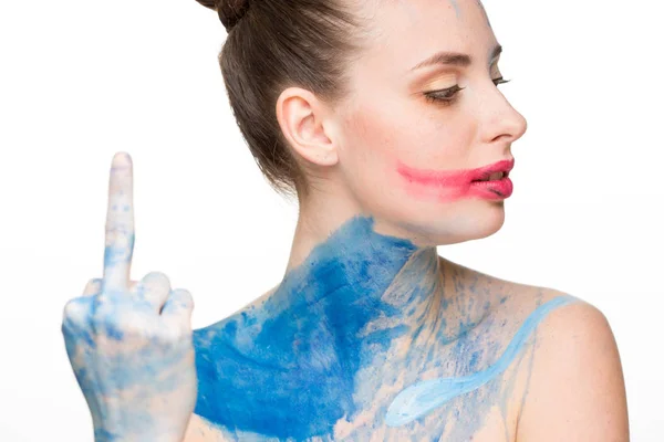 Vacker kvinna. make-up färg måla målning, knulla — Stockfoto