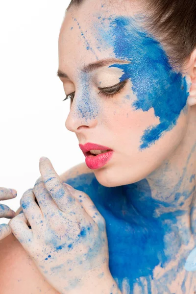 Beautiful woman. make-up colour paint painting, — Stock Photo, Image