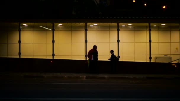 Pessoas saindo da travessia subterrânea de pedestres na cidade noturna — Vídeo de Stock